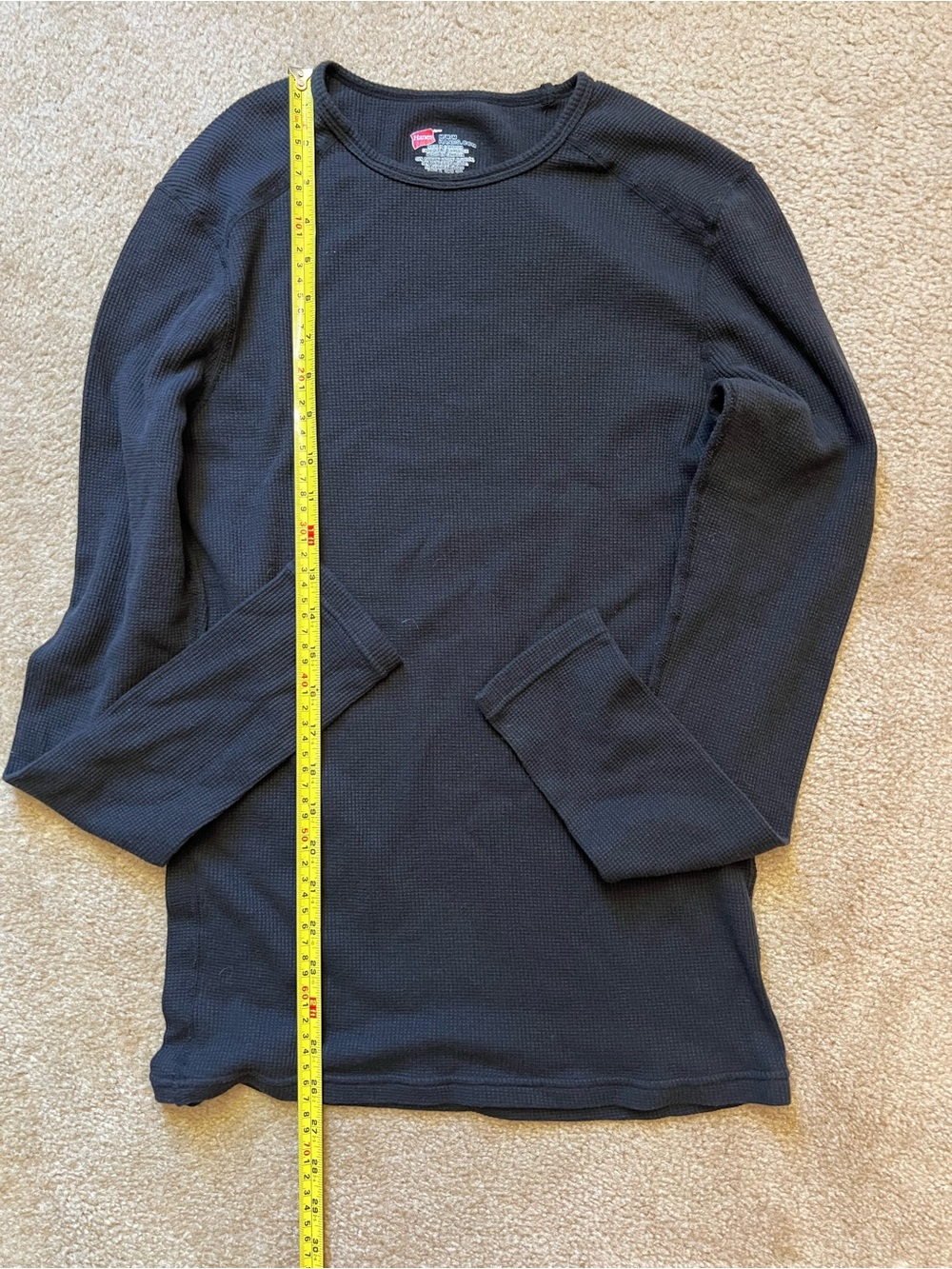 Hanes Men's Waffle Knit Thermal Shirt Black Medium Long Sleeve Base Layer - Picture 3 of 4